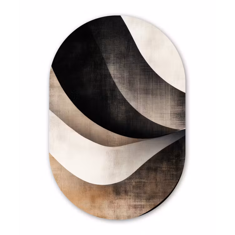 Abstract - Golven - Zwart - Verweerd Wandcirkel Ovaal Aluminium middel -3d
