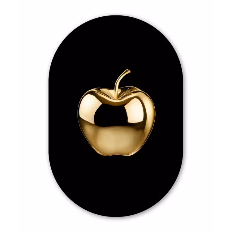 Appel - Goud - Chrome - Zwart Wandcirkel Ovaal Aluminium middel -3d