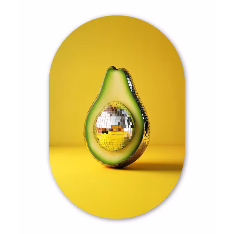 Avocado - Discobal - Geel - Glitter Wandcirkel Ovaal Aluminium middel -3d