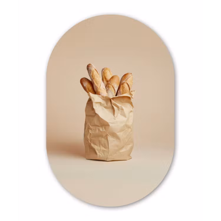 Baguette - Brood - Stokbrood - Beige Wandcirkel Ovaal Aluminium middel -3d
