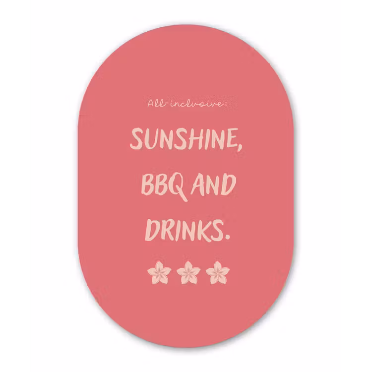 BBQ - Quote - Roze - Zomer Wandcirkel Ovaal Aluminium middel -3d