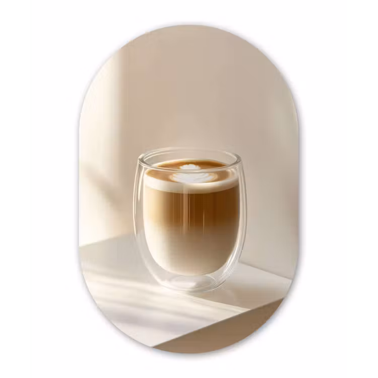 Mok - Latte - Minimalistisch - Schaduw Wandcirkel Ovaal Aluminium middel -3d