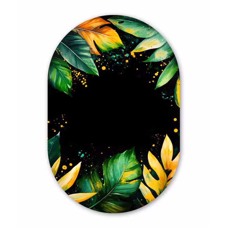 Bladeren - Groen - Geel - Verf - Jungle Wandcirkel Ovaal Aluminium middel -3d