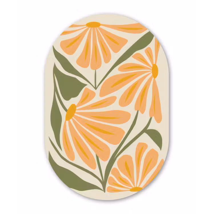 Blaadjes - Zachtoranje - Bloemen Wandcirkel Ovaal Aluminium middel -3d