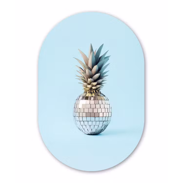 Blauw - Ananas - Disco - Discobal Wandcirkel Ovaal Aluminium middel -3d