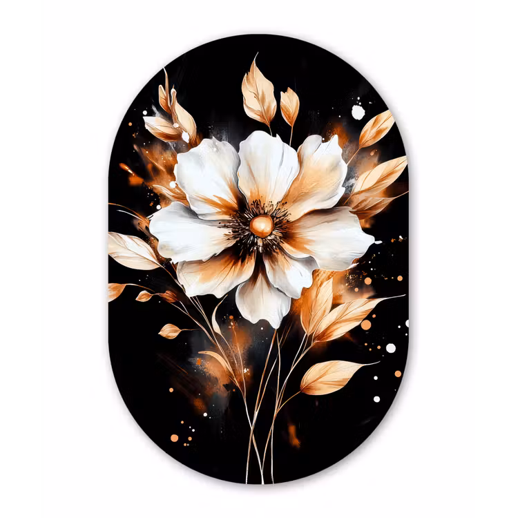 Bloem - Verf - Goud - Graffiti - Modern Wandcirkel Ovaal Aluminium middel -3d