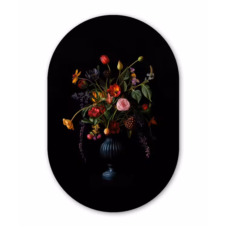 Bloemen - Bessen - Klassiek Wandcirkel Ovaal Aluminium middel -3d
