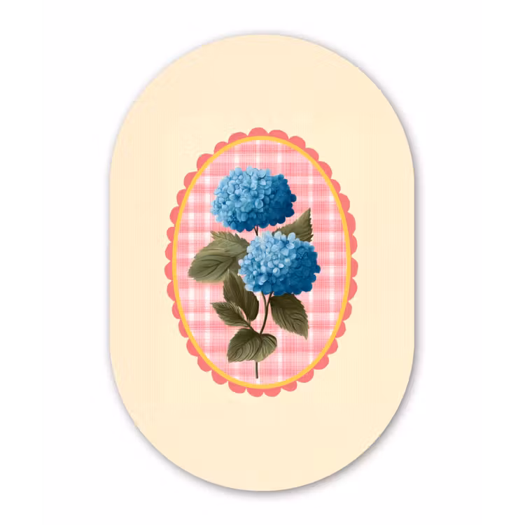 Bloemen - Blauw - Lijst - Bladeren Wandcirkel Ovaal Aluminium middel -3d