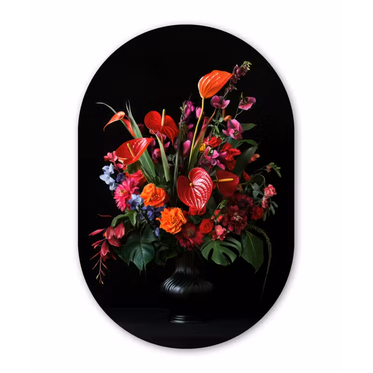 Bloemen - Boeket - Sierlijk Wandcirkel Ovaal Aluminium middel -3d