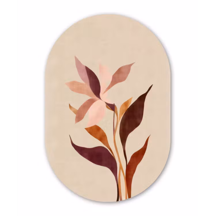Bloemen - Blaadjes - Minimalistisch - Roze Wandcirkel Ovaal Aluminium middel -3d