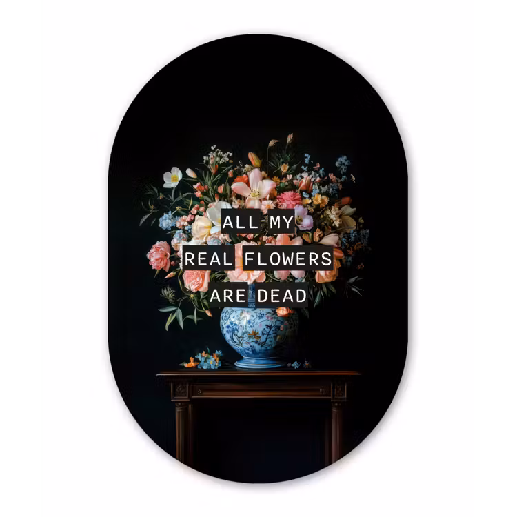 Bloemen - Art - Pastel - Quotes Wandcirkel Ovaal Aluminium middel -3d