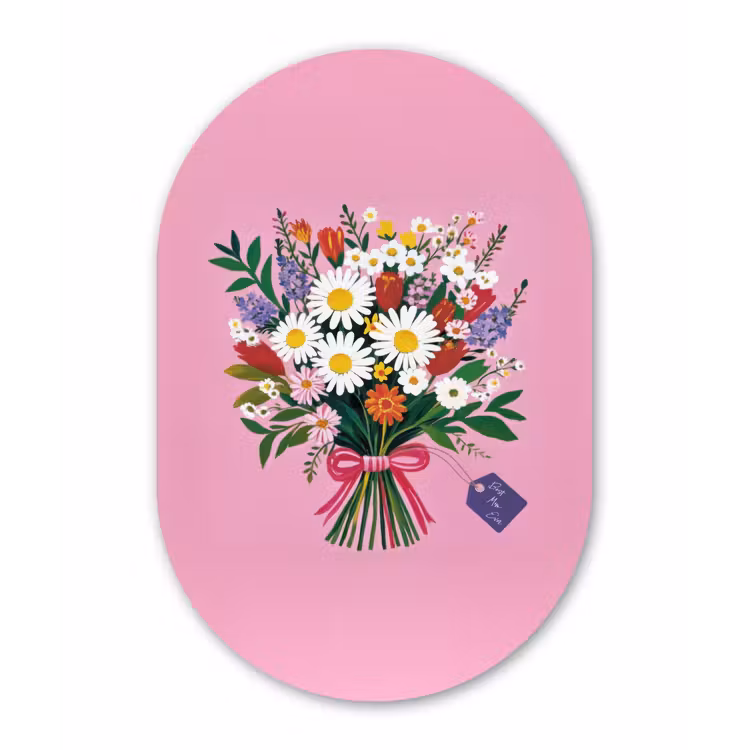 Bloemen - Quote - Kaartje - Kleurrijk Wandcirkel Ovaal Aluminium middel -3d