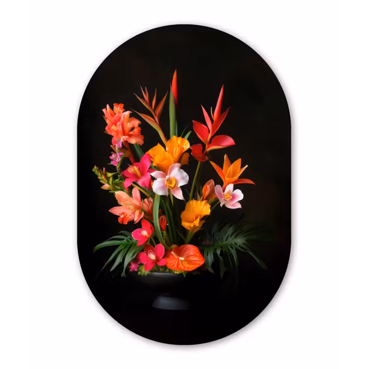 Boeket - Bloemen - Exotisch Wandcirkel Ovaal Aluminium middel -3d