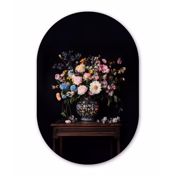 Bloemenvaas - Hout - Bloemen - Boeket Wandcirkel Ovaal Aluminium middel -3d