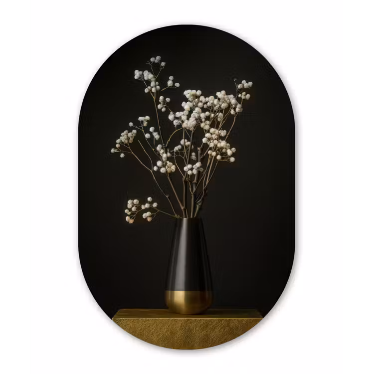Bloembollen - Wit - Vaas - Minimalistisch Wandcirkel Ovaal Aluminium middel -3d