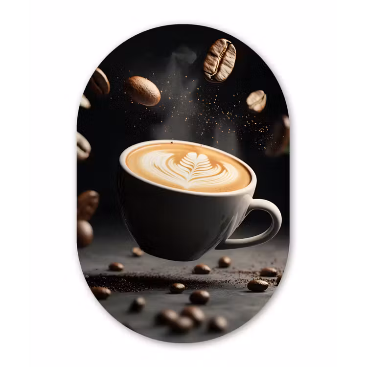 Cappuccino - Kop - Bonen - Bruin Wandcirkel Ovaal Aluminium middel -3d