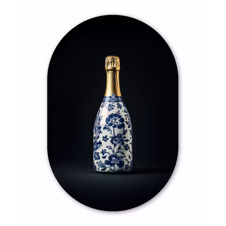 Champagne - Bloemen - Goud - Chique Wandcirkel Ovaal Aluminium middel -3d