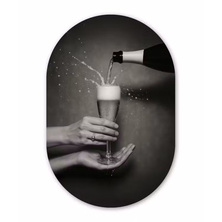 Champagnefles - Glas - Minimalistisch - Spetters Wandcirkel Ovaal Aluminium middel -3d