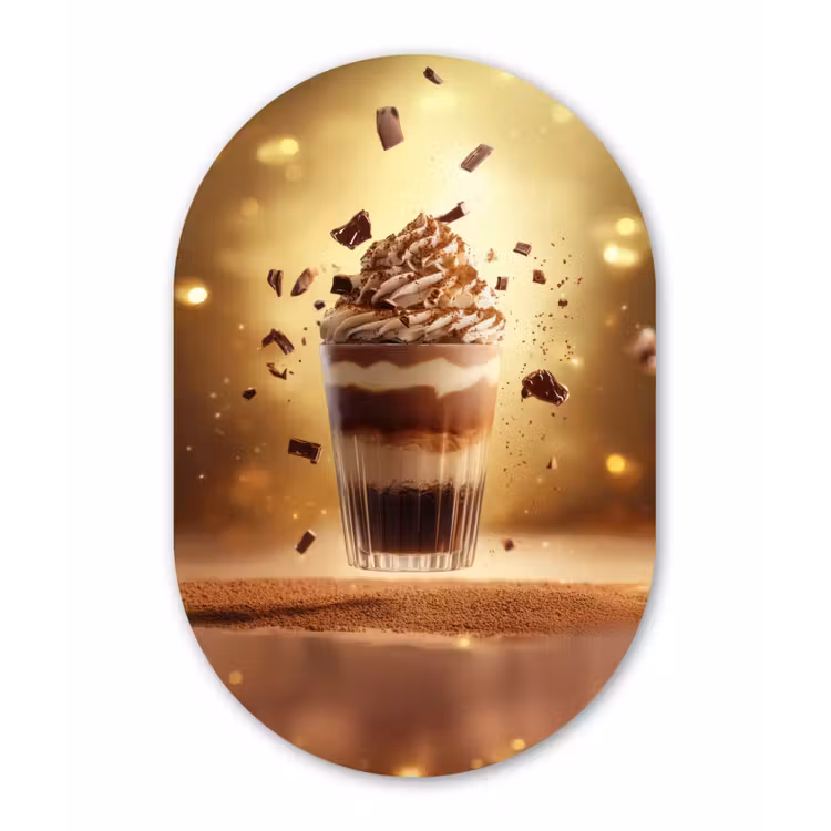 Dessert - Chocolade - Zoet - Eten Wandcirkel Ovaal Aluminium middel -3d