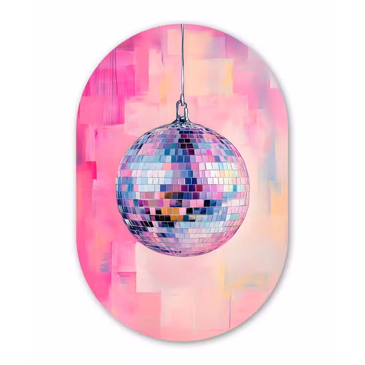 Discobal - Pink - Verf Wandcirkel Ovaal Aluminium middel -3d