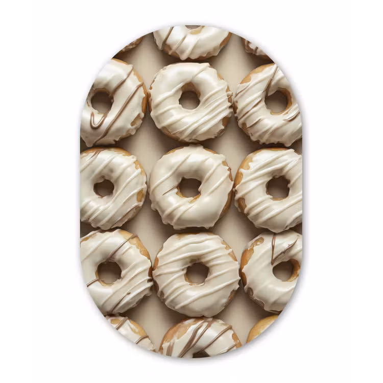 Donuts - Chocolade - Wit - Beige Wandcirkel Ovaal Aluminium middel -3d