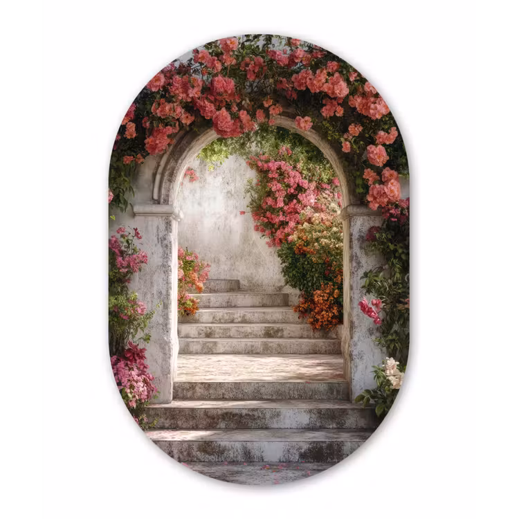 Doorkijk - Rozen - Vintage - Poort Wandcirkel Ovaal Aluminium middel -3d