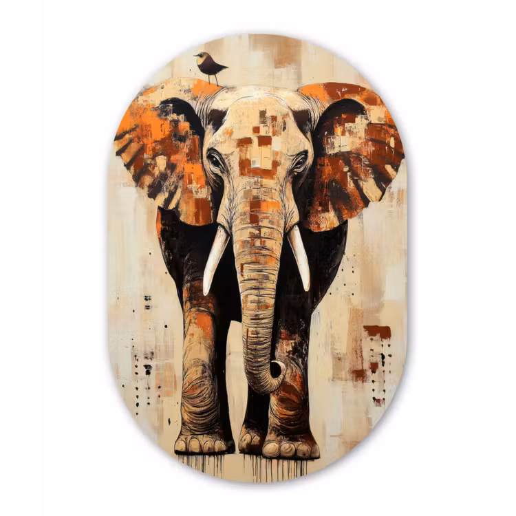 Olifant - Slurf - Mozaïek - Abstract Wandcirkel Ovaal Aluminium middel -3d
