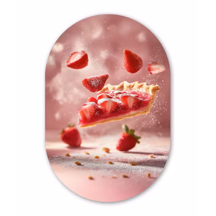 Aardbei - Taart- Eten - Roze Wandcirkel Ovaal Aluminium middel -3d