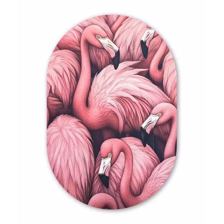 Flamingo - Roze - Dieren Wandcirkel Ovaal Aluminium middel -3d