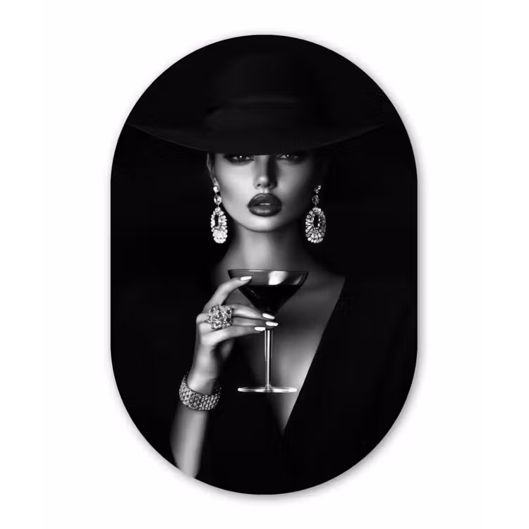 Vrouw - Cocktail - Chic Wandcirkel Ovaal Aluminium middel -3d
