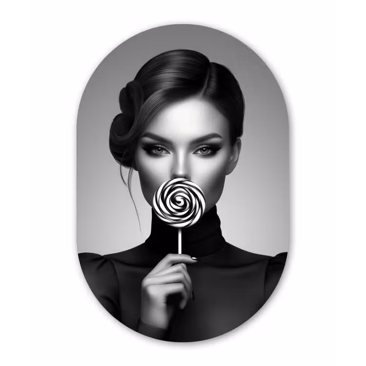 Vrouw - Lolly - Zwart Wandcirkel Ovaal Aluminium middel -3d
