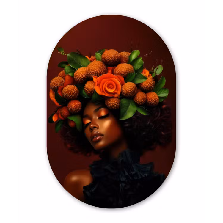 Vrouw - lychee - exotisch Wandcirkel Ovaal Aluminium middel -3d