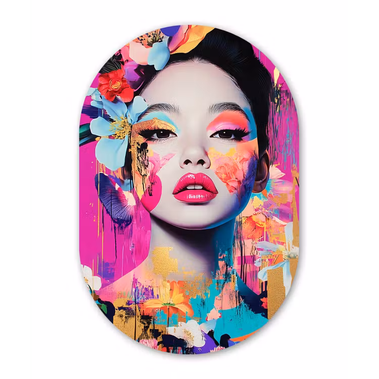 Vrouw - Portret - Abstract - Paars Wandcirkel Ovaal Aluminium middel -3d