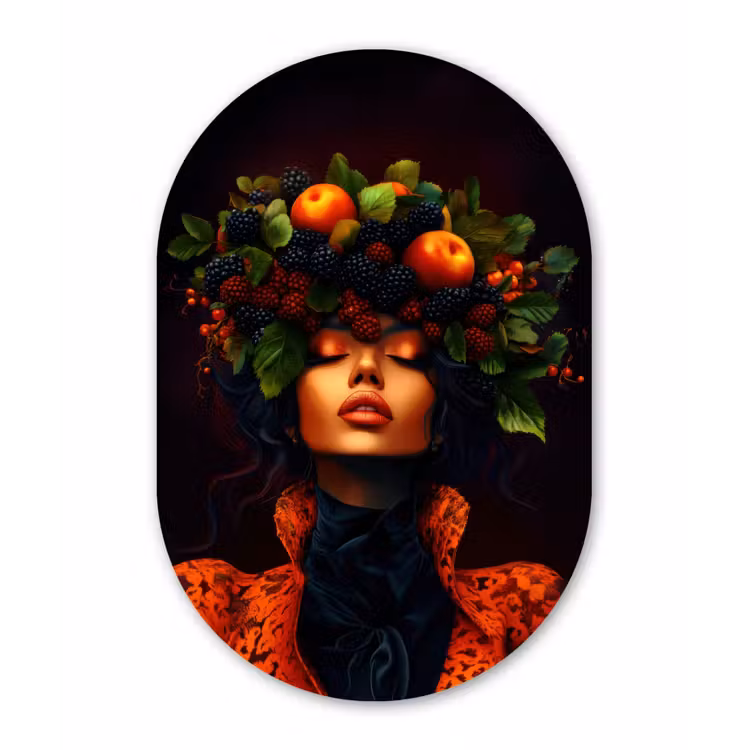 Vrouw - Zwart - Bessen - Bramen - Appels Wandcirkel Ovaal Aluminium middel -3d