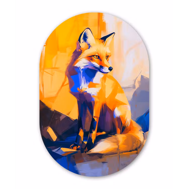 Vos - Oranje - Vormen - Abstract Wandcirkel Ovaal Aluminium middel -3d