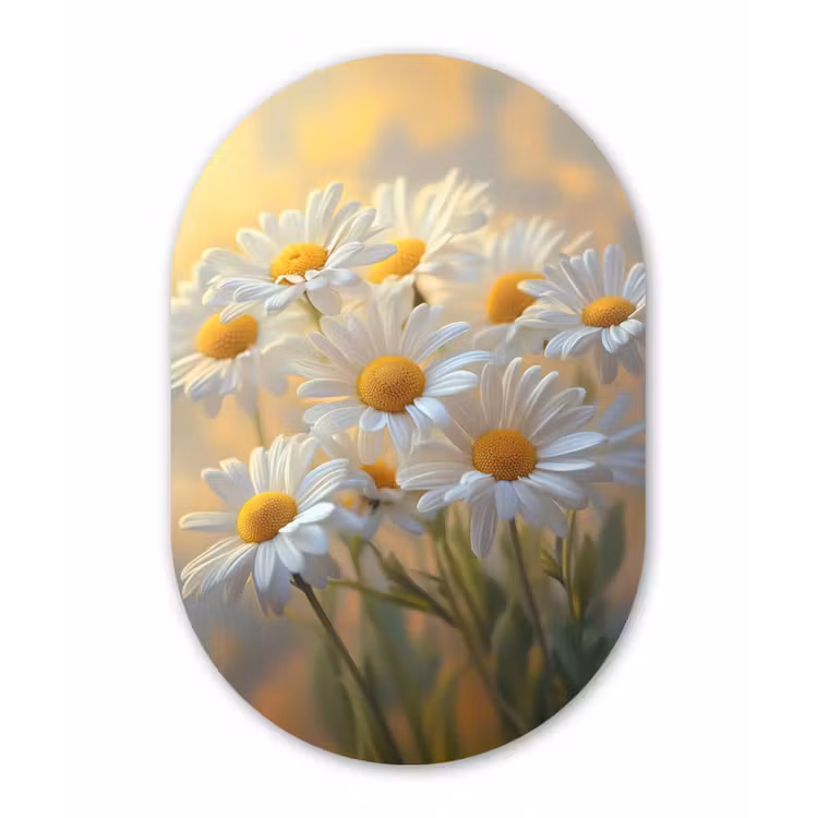 Madeliefjes - Wit - Zonlicht Wandcirkel Ovaal Aluminium middel -3d