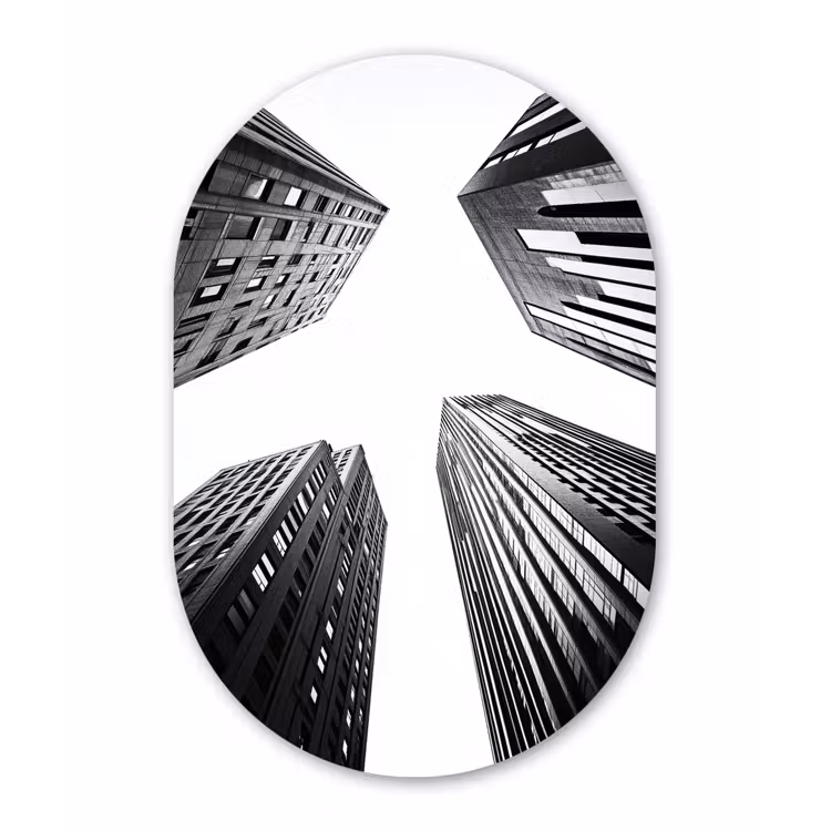 Gebouwen - Lucht - Zwart Wandcirkel Ovaal Aluminium middel -3d