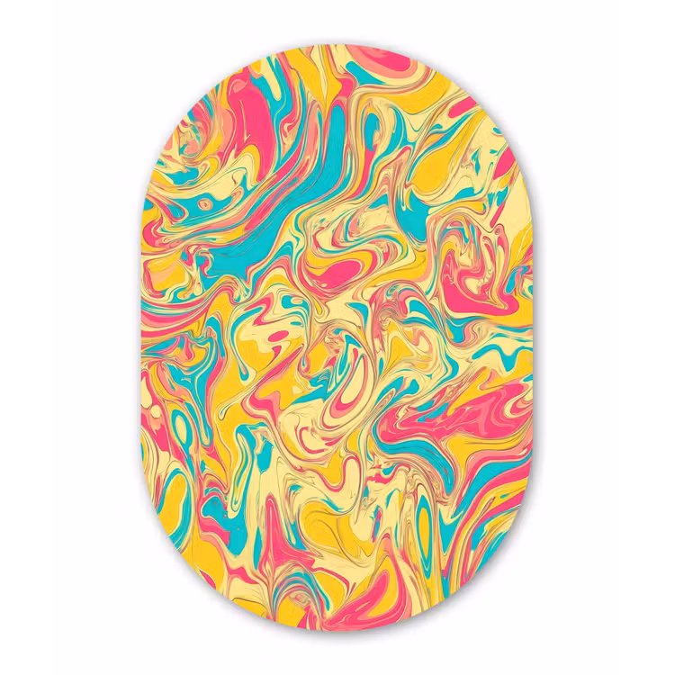 Geel - Roze - Blauw - Retro Wandcirkel Ovaal Aluminium middel -3d