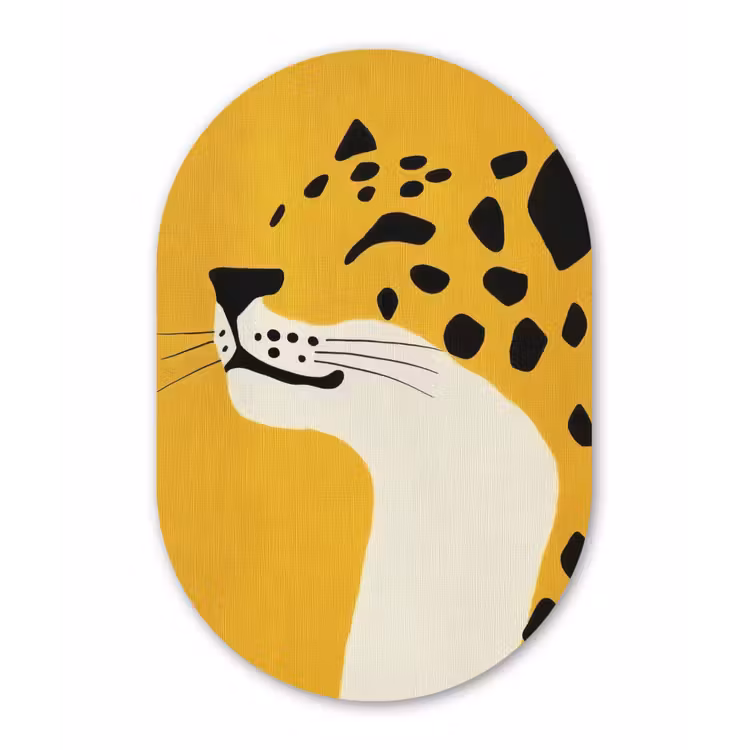 Cheetah - Illustratie - Geel Wandcirkel Ovaal Aluminium middel -3d