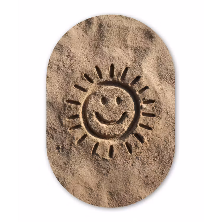 Gezichtje - Zon - Zand - Getekend Wandcirkel Ovaal Aluminium middel -3d