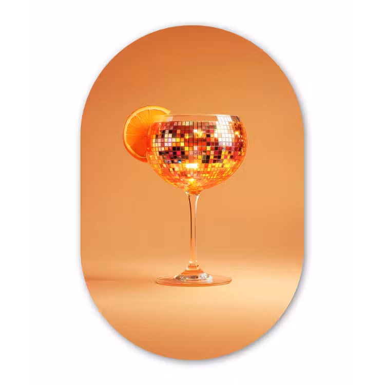 Drank - Oranje - Glitter - Disco Wandcirkel Ovaal Aluminium middel -3d