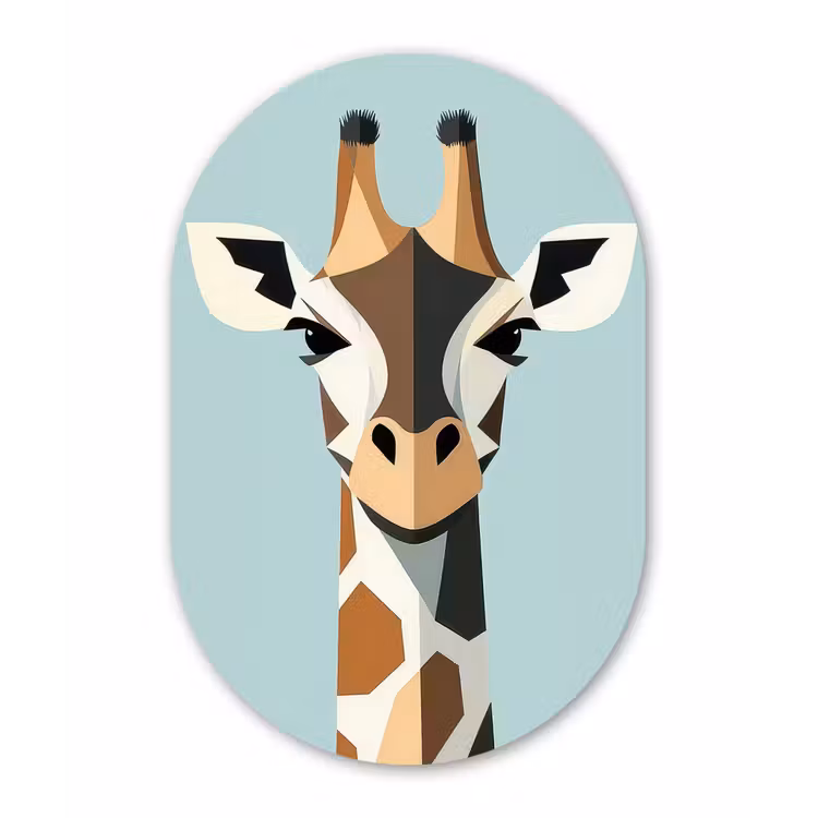 Giraffe - Illustratie - Bruin - Minimalistisch Wandcirkel Ovaal Aluminium middel -3d