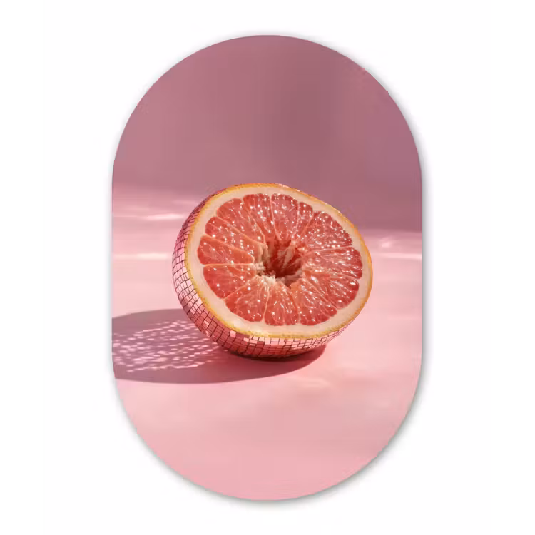 Grapefruit - Roze - Disco - Shiny Wandcirkel Ovaal Aluminium middel -3d