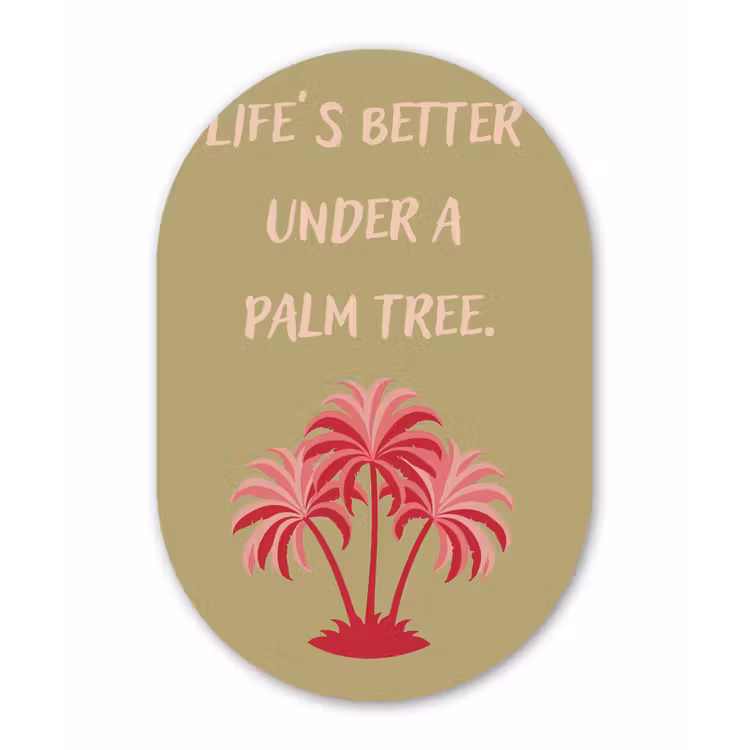 Groen - Zomer - Quote - Palmboom Wandcirkel Ovaal Aluminium middel -3d