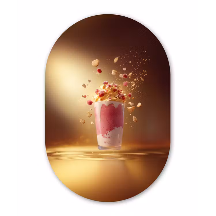 Framboos - Smoothie - Drinken - Roze Wandcirkel Ovaal Aluminium middel -3d