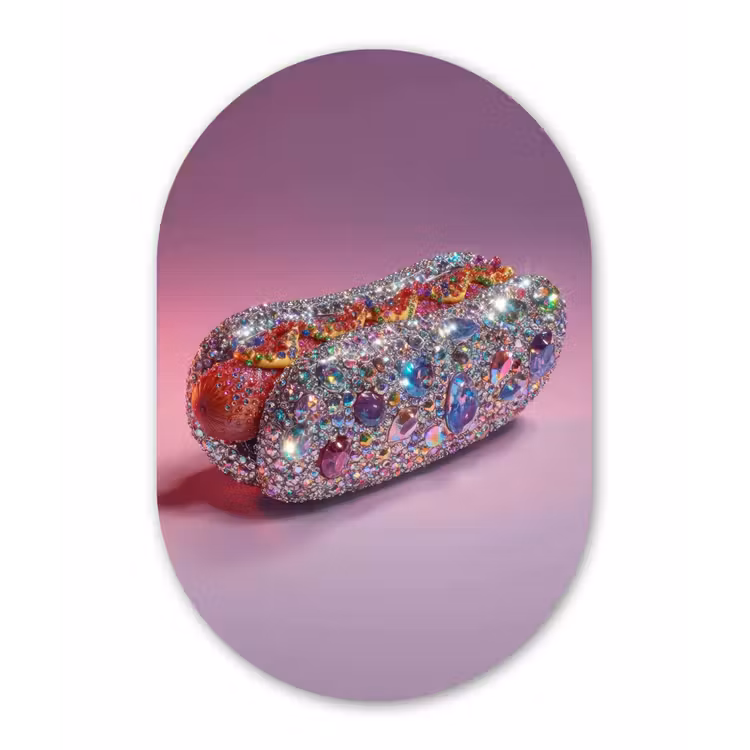 Hotdog - Steentjes - Glitters - Paars Wandcirkel Ovaal Aluminium middel -3d