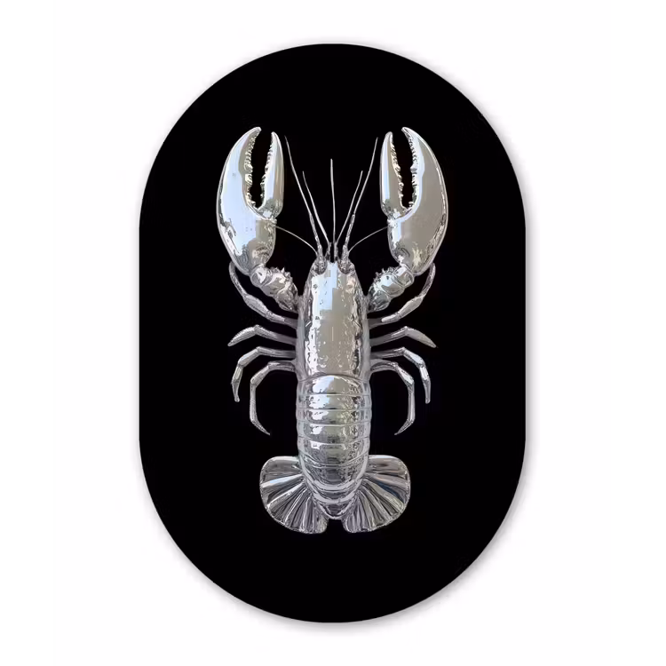 Kreeft - Zilver - Metallic - Luxe Wandcirkel Ovaal Aluminium middel -3d