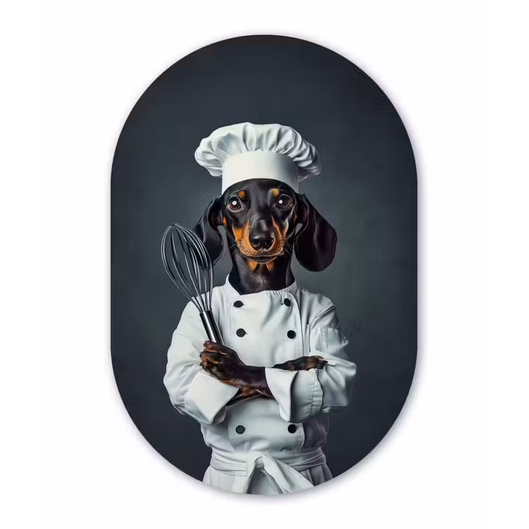 Hond - Garde - Kok Wandcirkel Ovaal Aluminium middel -3d