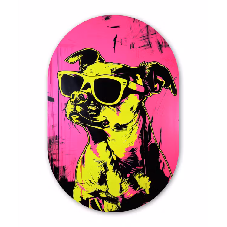 Hond - Zonnebril - Roze - Art Wandcirkel Ovaal Aluminium middel -3d