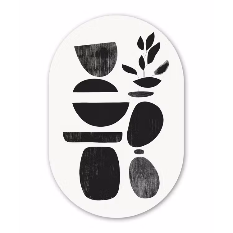 Japandi - Zwart - Abstract Wandcirkel Ovaal Aluminium middel -3d